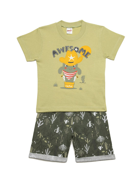 Minerva Set Top & Bottom Kids Summer Cotton Pyjamas Green