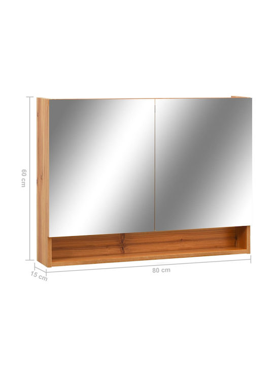 vidaXL Правоъгълена Банско Огледало LED от MDF с Шкаф 80x60см Кафяв