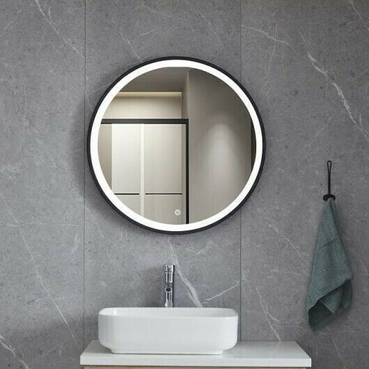 Gloria Omikron Round Bathroom Mirror Led Touch 60x60cm Black