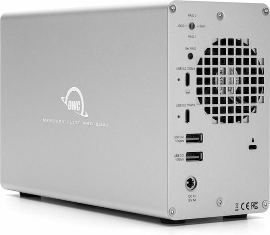 OWC Mercury Elite Pro Dual Carcasă pentru 2 unități de hard disk 2.5" / 3.5" SATA III cu conexiune USB 3.2 Tip-C în culoarea Argintiu