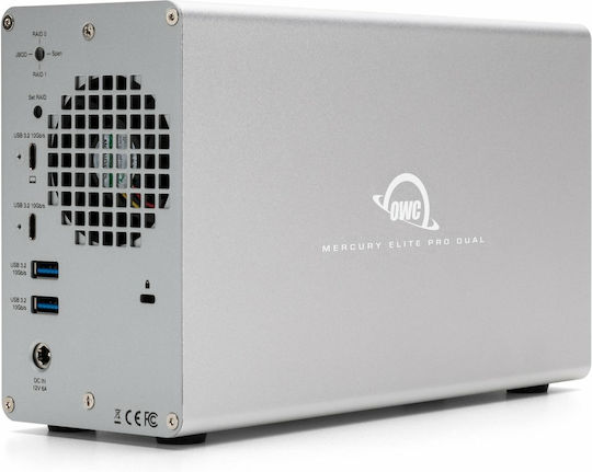 OWC Mercury Elite Pro Dual Carcasă pentru 2 unități de hard disk 2.5" / 3.5" SATA III cu conexiune USB 3.2 Tip-C în culoarea Argintiu
