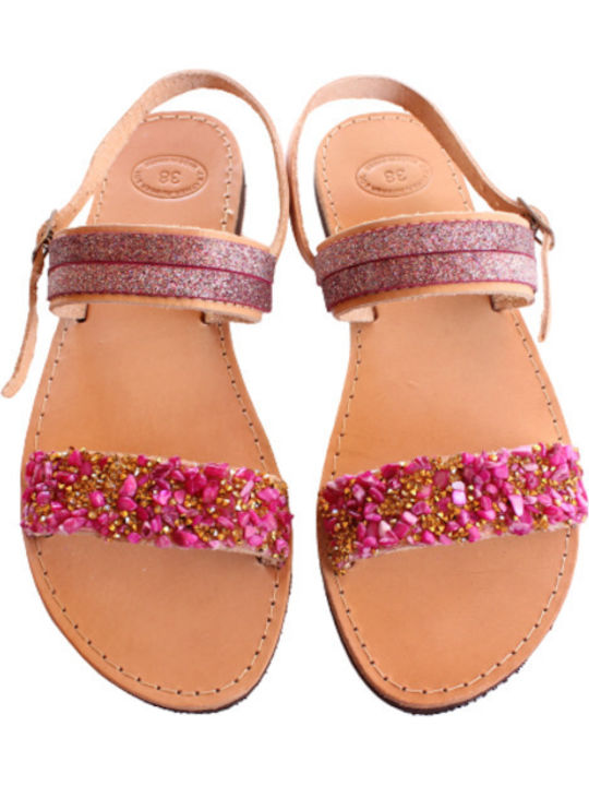 Philio Leather Women's Flat Sandals in Pink Color