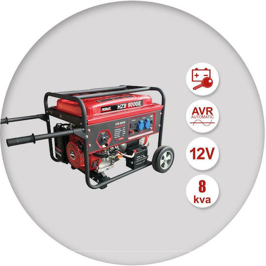 Miyake HZB8000E Generators Benzin mit Kickstart, Rädern und maximaler Leistung 8kVA