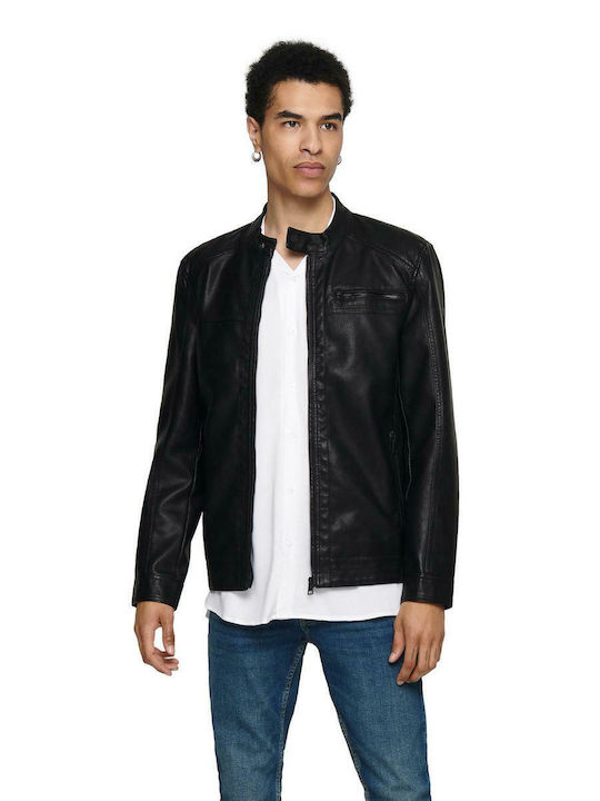 Winter Faux Leather Jacket Biker Black