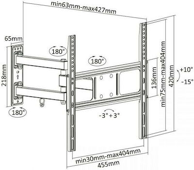 KM1304 TV Wall Mount with Extension Arm Until 55" and 35kg