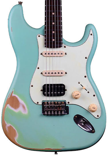 Jet Guitars JET Relic Electric Guitar Stratocaster with HSS Pickup Configuration Sea Foam Green