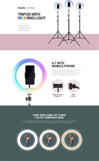 Havit ST7026 Lumină Inelară RGB 26cm cu Trepied de Pardoseală și Suport pentru Telefon