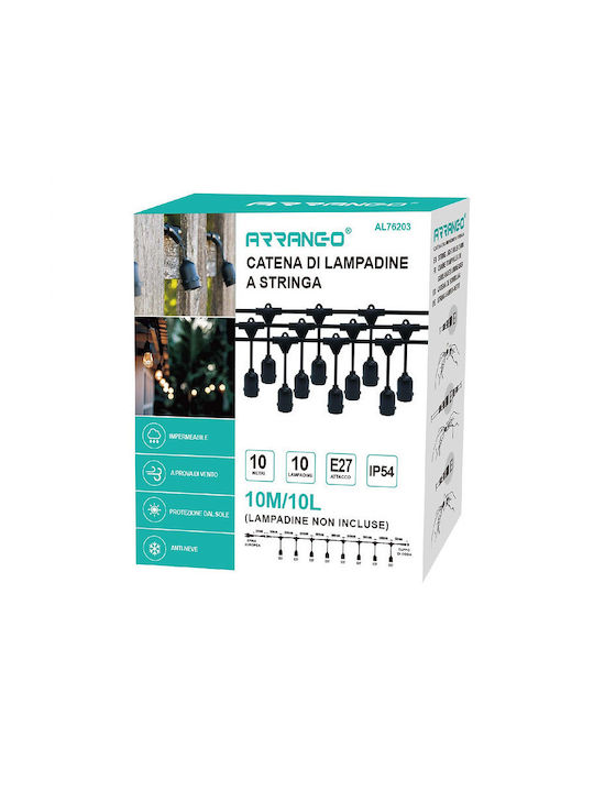 Arrango Waterproof Garland Lights IP54 10m with 10 E27 Bulb Bases