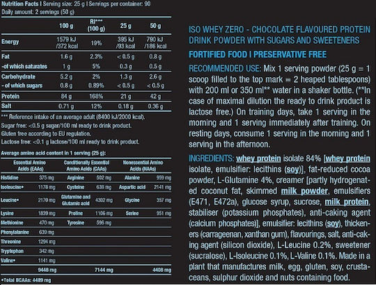 Biotech USA Iso Whey Zero Lactose Reduced Protein Whey Gluten Free with Flavor Chocolate 500gr