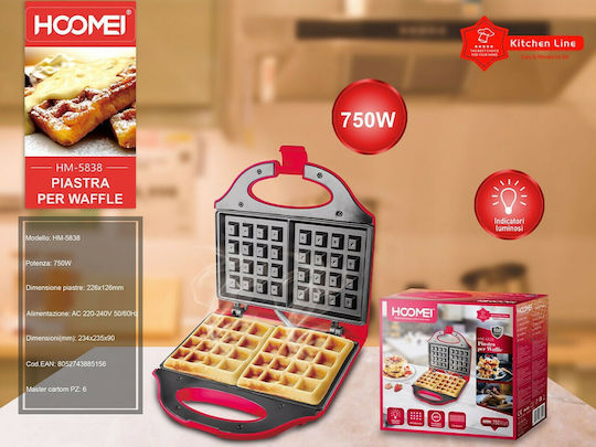 Hoomei ΗΜ-5838 Aparat Vafe Pentru Vafe Pătrate 2 Compartimente 1000W