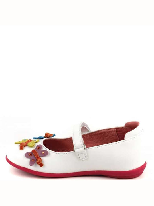 Agatha Ruiz De La Prada Kids Leather Ballerinas with Hoop & Loop Closure White