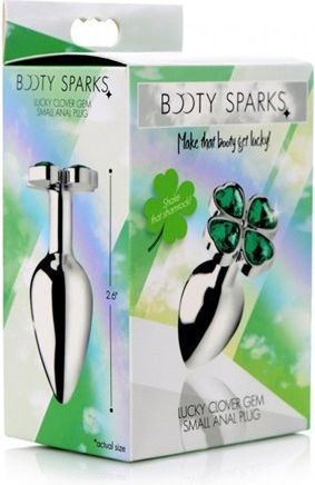 Booty Sparks Lucky Clover Πρωκτική Σφήνα Ασημί 6.60cm