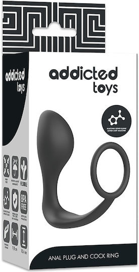 Addicted Toys Пръстен Петел Силикон с анална клипса Черен