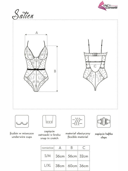 Lingerie Spaghetti Strap String Bodysuit Satien with Lace Black / Black