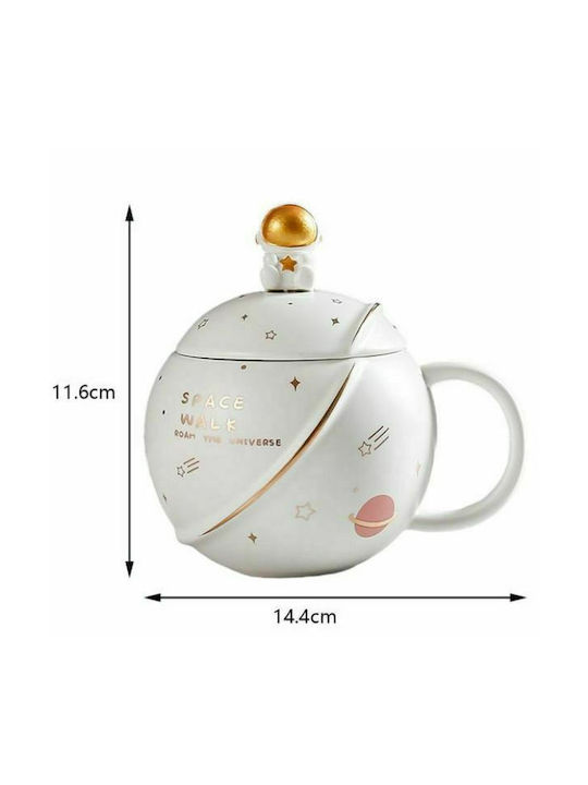 Planet Spacewalk Ceramic Cup with Lid White 400ml