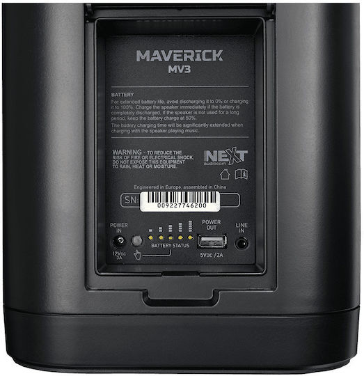 Next MV3 Boxă Bluetooth 65W cu Durată de Baterie până la 20 ore Negru