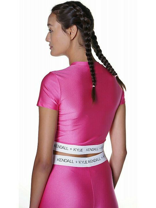 Kendall + Kylie Women's Athletic Crop Top Short Sleeve Fuchsia