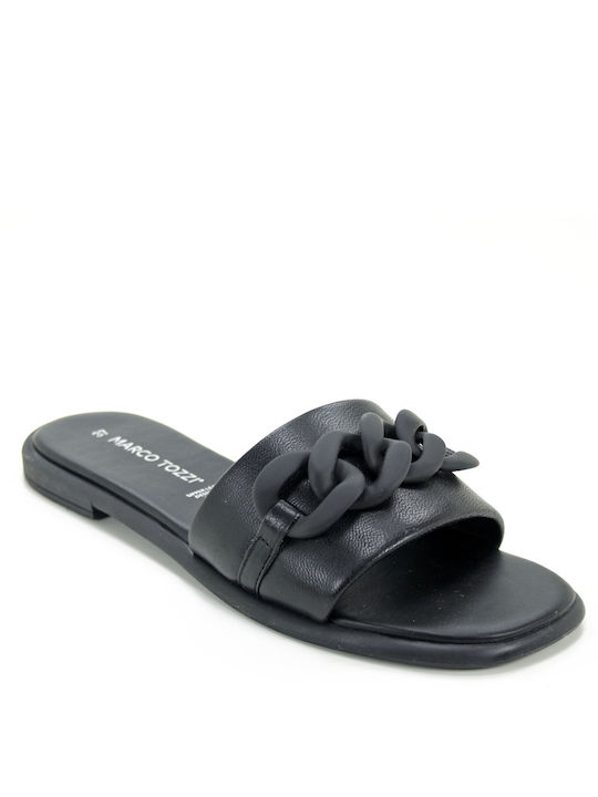 Marco Tozzi Leather Women's Flat Sandals in Black Color