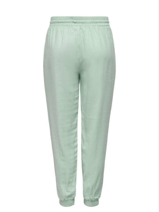 Mw Women's High-waisted Fabric Trousers with Elastic Regular Fit Turquoise