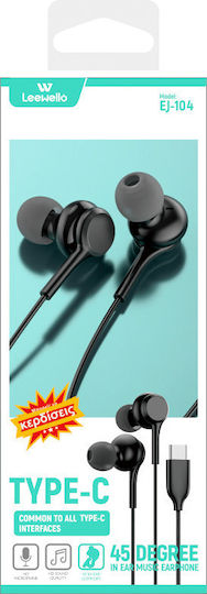 Leewello EJ-104 In-ear Handsfree με Βύσμα USB-C Μαύρο
