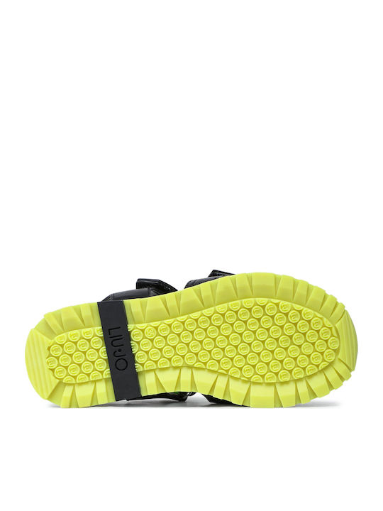 Leather Women's Flat Sandals Sporty Black/Yellow