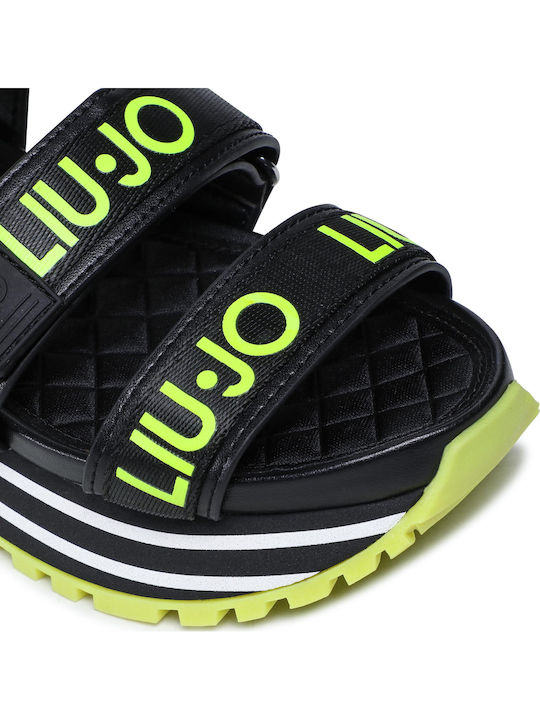 Leather Women's Flat Sandals Sporty Black/Yellow