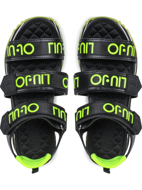 Leather Women's Flat Sandals Sporty Black/Yellow