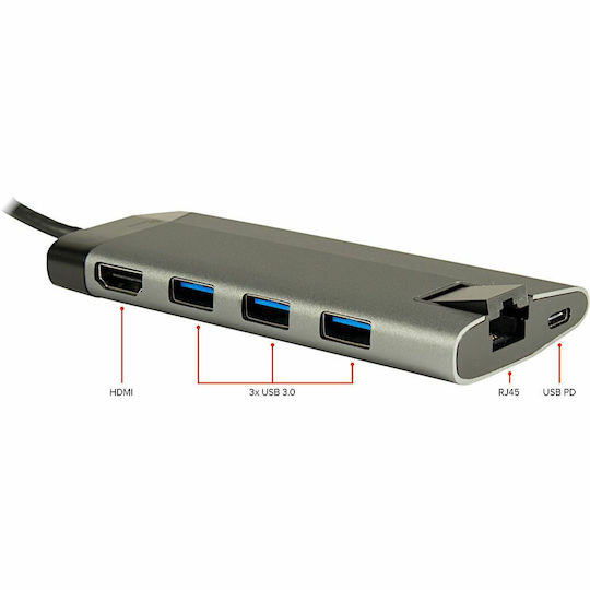 Inter-Tech GDC-802 USB-C Docking Station with HDMI 4K PD Ethernet Silver