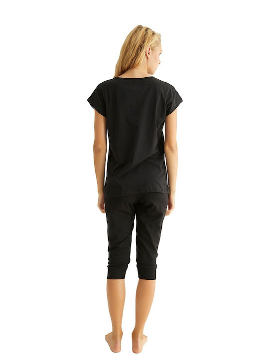 Sexen Sommer Damen Pyjama-Set Baumwolle Schwarz