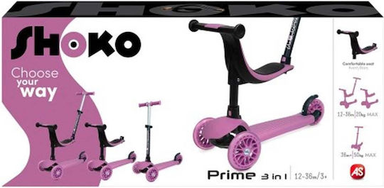 Shoko Παιδικό Πατίνι Prime 3 in 1 Τρίτροχο με Κάθισμα για 12 Μηνών Ροζ
