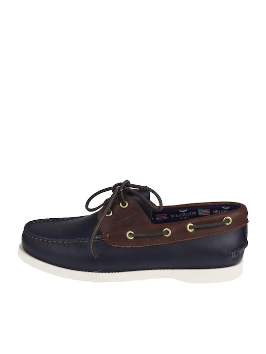 Dallas Men's Leather Boat Shoes Blue / Brandy