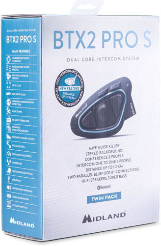 Midland BTX2 Pro S LR Διπλή Ενδοεπικοινωνία για Κράνος Μηχανής με Bluetooth