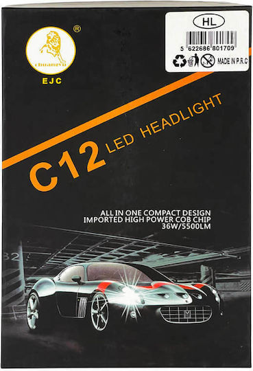 Auto Gs Λάμπες Αυτοκινήτου HB4-9006 C12 5500lm LED 6000K Ψυχρό Λευκό 12-24V 36W 2τμχ