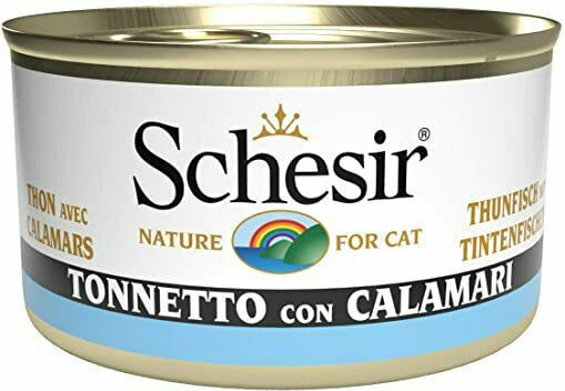 Schesir Nature for Cat Hrană Umedă pentru Pisici Adulte în Conservă cu Calamar și Ton 85gr