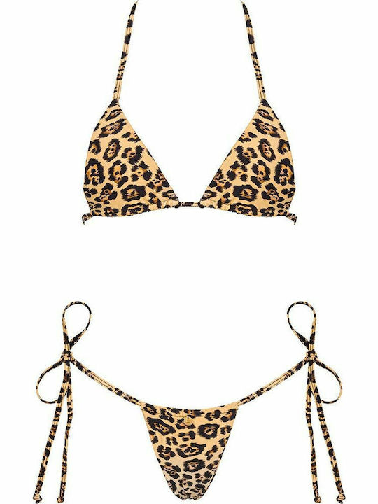 Bikini Set Triangle Top & String Bottom with Laces Bella Vista Animal Print