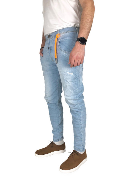 Men's Jean pants with elasticated ankle BACK2JEANS T7A Light Blue