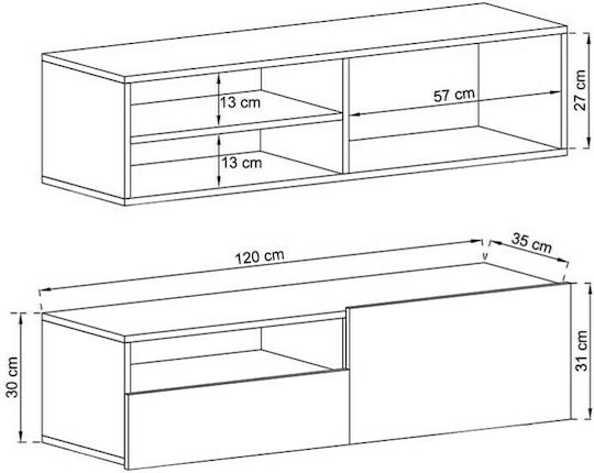 Έπιπλο TV Επιτοίχιο Λευκό 120x37x30εκ. Έπιπλο TV Επιτοίχιο Λευκό 120x37x30εκ.