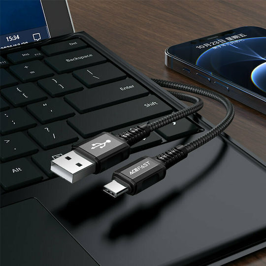 Acefast C1-04 Braided USB 2.0 Cable USB-C male - USB-A Μαύρο 1.2m