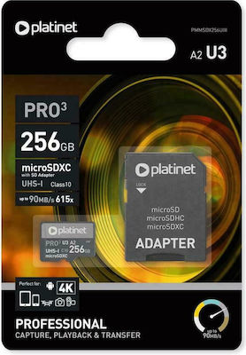 Platinet Pro3 microSDXC 256GB Class 10 U3 A2 UHS-III with Adapter