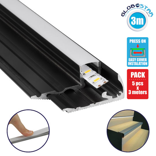 GloboStar Satz 5Stück Hängend Aluminiumprofil für LED-Streifen Treppen mit Opal Abdeckung 300cm