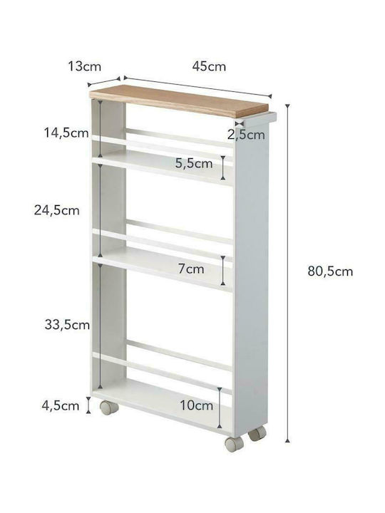 Yamazaki Floor Bathroom Shelf Metallic with 3 Shelves 47.5x13x80.5cm White
