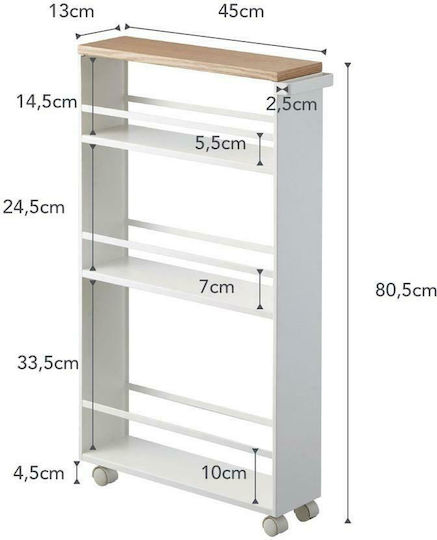 Yamazaki Floor Bathroom Shelf Metallic with 3 Shelves 47.5x13x80.5cm White