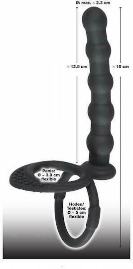 You2Toys Black Velvets Cock & Ball Ring Δαχτυλίδι Πέους Σιλικόνης με Πρωκτική Σφήνα Black 05335560000
