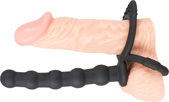 You2Toys Black Velvets Cock & Ball Ring Δαχτυλίδι Πέους Σιλικόνης με Πρωκτική Σφήνα Black 05335560000