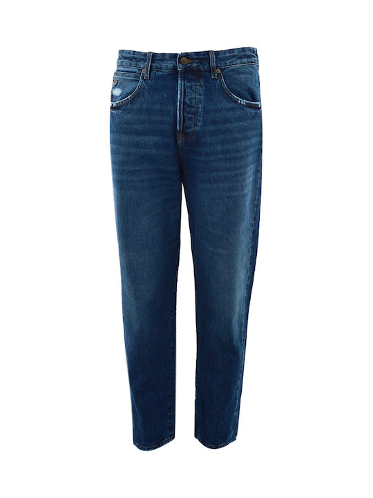 Frank Men's Jeans Pants Cropped with Relaxed Tapered Fit Navy Blue