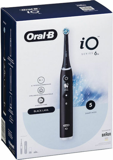 Oral-B iO Series 6 Electric Toothbrush with Timer, Pressure Sensor, and Travel Case Black Lava