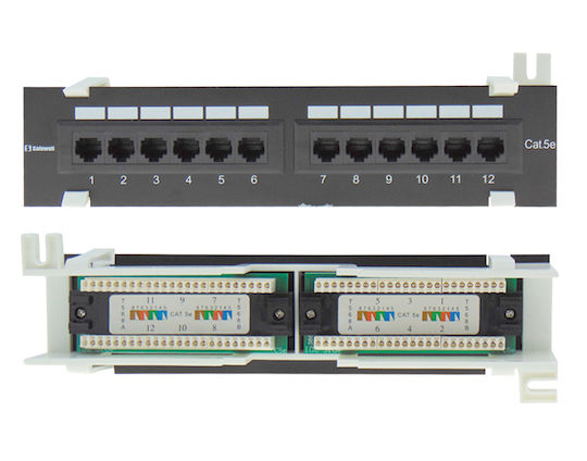 Safewell Patch Panel για Rack 1U 10" 12 Θυρών cat5e Μαύρο