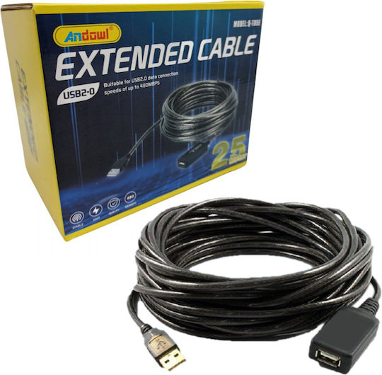Andowl USB 2.0 Kabel USB-A-Stecker - USB-A-Buchse Schwarz 25m Q-T05E