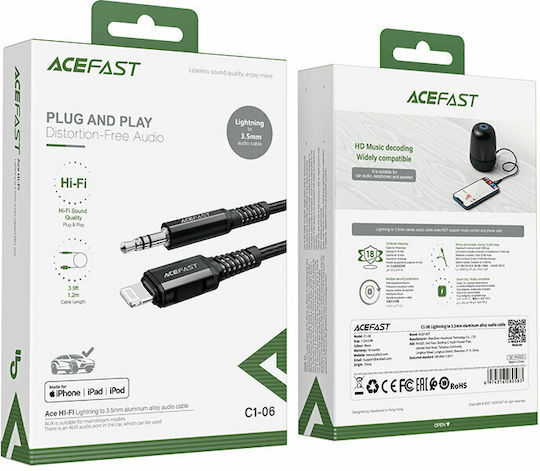 Acefast C1-06 Плетена 3.5mm към Lightning кабел Черен 1.2м
