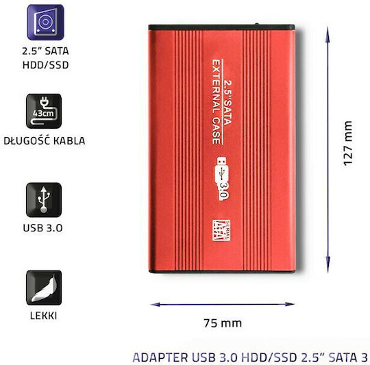 Qoltec Case for Hard Drive 2.5" SATA III with Connection USB 3.0 Red
